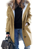 Women's Faux Fur Hooded Mid Length Woolen Coats for Cold Winter