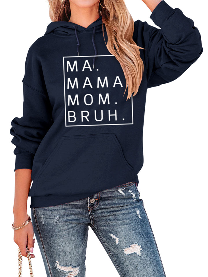 Female Casual Letter Print Pullover Loose Hoodies with Kangaroo Pocket