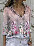 Women’s Spring Vivid Floral Print Long Sleeve Button Blouses