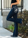 Women's Dark Blue Embroidered Denim Trousers