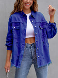 Sweet Candy Color Ripped Raw Edge Female Trendy Denim Jacket