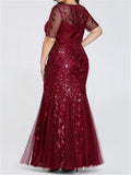 Short Sleeve Sequined Mesh Mermaid Slim Evening Dress