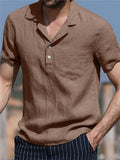 Turn-Down Collar Linen Short Sleeve T-Shirts