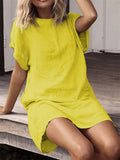 Casual Linen Short Sleeve Solid Color Dress