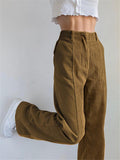 Fashionable Zipper Up Solid Color Corduroy Wide Leg Bootcut Pants