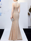 Exquisite Sequined Wrap Neck High Slit Dress for Evening