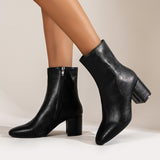 High Heel Mid-calf Side Zipper Squared Toe Boots for Ladies