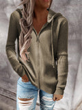 Casual Striped Loose Knit Zipper Hooded Sweater