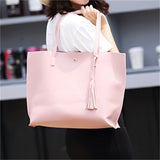 Korean Style Tassels Button PU Leather Shoulder Bags for Women