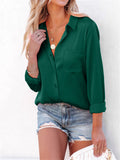 Office Lady Simple Button Pocket Comfortable Pure Color Silk Blouses