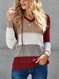 Color Block Hooded Sweater With Ajustable Drawstring