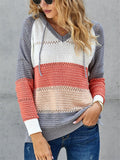 Color Block Hooded Sweater With Ajustable Drawstring