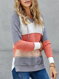 Color Block Hooded Sweater With Ajustable Drawstring
