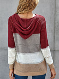 Color Block Hooded Sweater With Ajustable Drawstring