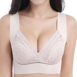 Deep Plunge Embroidered Full Cup Wireless Bras - Green