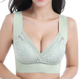Deep Plunge Embroidered Full Cup Wireless Bras - Green