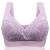 Deep Plunge Embroidered Full Cup Wireless Bras - Cameo
