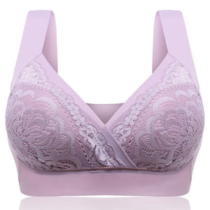 Deep Plunge Embroidered Full Cup Wireless Bras - Light Purple