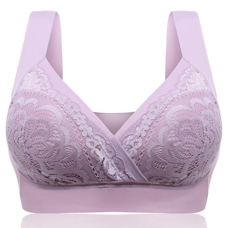 Deep Plunge Embroidered Full Cup Wireless Bras - Light Purple