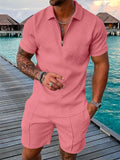 Lapel Collar Short Sleeved Summer Beach Outfits For Men