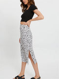 Stylish Elegant Leopard Printed High Waist Zipper Slit Hem Skirts