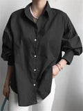Casual Puff Sleeve Single Breasted Loose Shirt for Office Lady