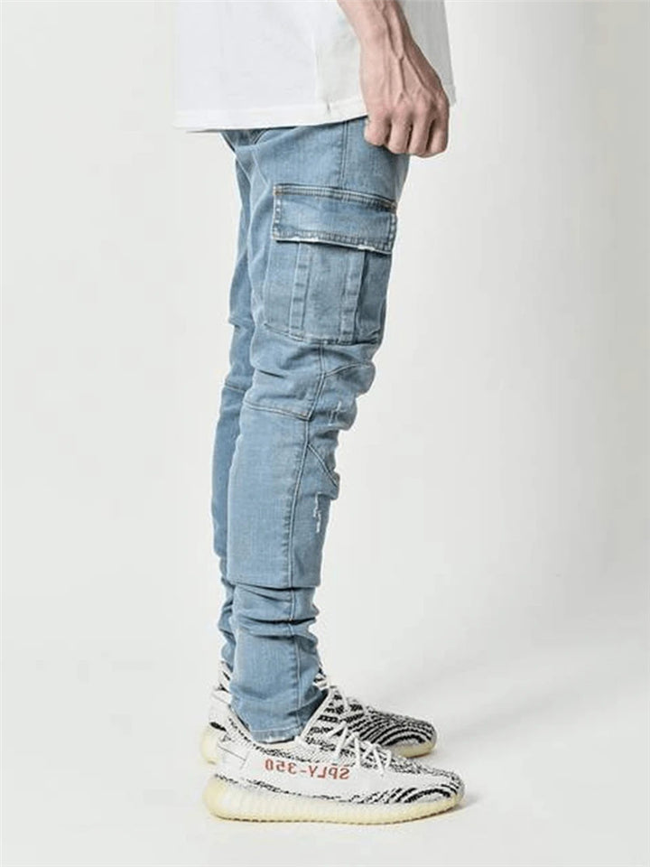 Super Cool Tight Cargo Jeans With Side Pockets For Men