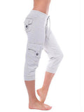 Stretch-Fit Drawstring Fastening Multi-Pocket Lightweight Capri Pants