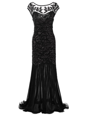 Black 1920s Sequin Maxi Flapper Dress