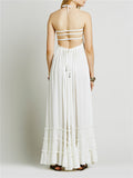 Sexy Backless Sleeveless Solid Color Long Beach Dress