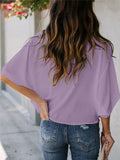 Feminine Flowy Style Cowl Neck Half Sleeve Lightweight Chiffon Pullover Tops