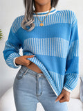 Comfy Contrast Color Leisure Long Sleeve Ladies Knitted Sweaters