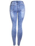 Women's Simple Style Daily Slim Fit Ripped Blue Jeans