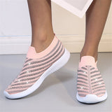Mesh Rhinestones Decorated Breathable Flat Heel Loafers