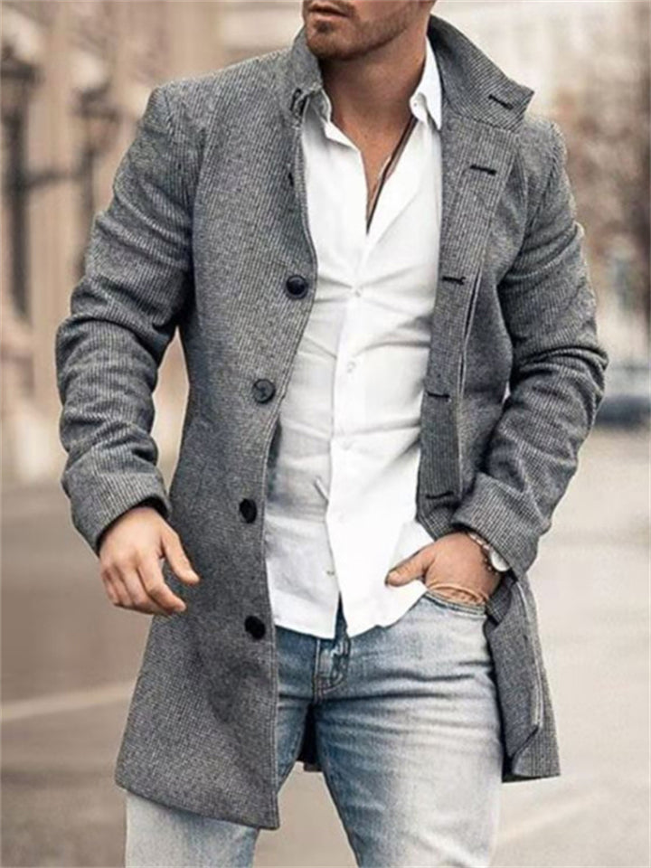 Fashion Stand Collar Mid Length Men's Woolen Coats