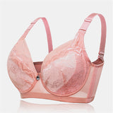 Women's Floral Mesh Jacquard Minimized Thin Bras - Pink