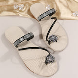 Super Cute Toe Ring Flat Heel Rhinestone Beach Sandals