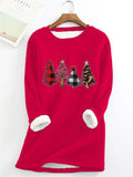 Women's Christmas Tree Print Long Sleeve Thick Sweatshirt