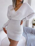 Women's Sexy Crossover V Neck Batwing Sleeve Wrap Hip Dress