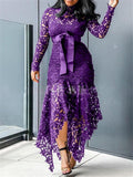 Stunning Waist Tie Lace Design Asymmetric Hem Dress for Prom