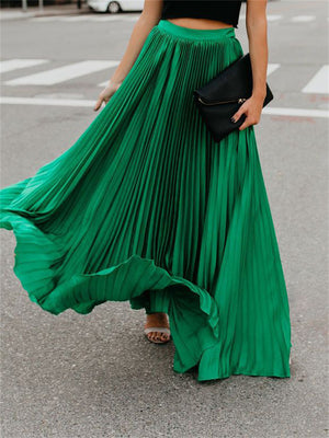 Graceful Solid Color High Waist Swing Skirts