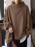 Oversized High Neck Solid Color Long Sleeve Pullover Sweatshirt