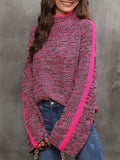 Cute Bell-Sleeve High Neck Pullover Contrast Color Comfy Lady Sweaters