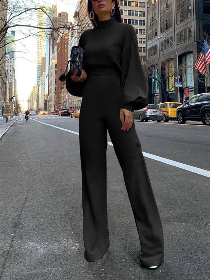 Casual High Neck Backless Long Sleeve Jumpsuit