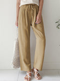 Women's Casual Solid Color Straight Leg Elastic Waist Wide Leg Pants