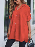 Women's Holiday Roll Up Long Sleeve Button Down Oversized Blouses