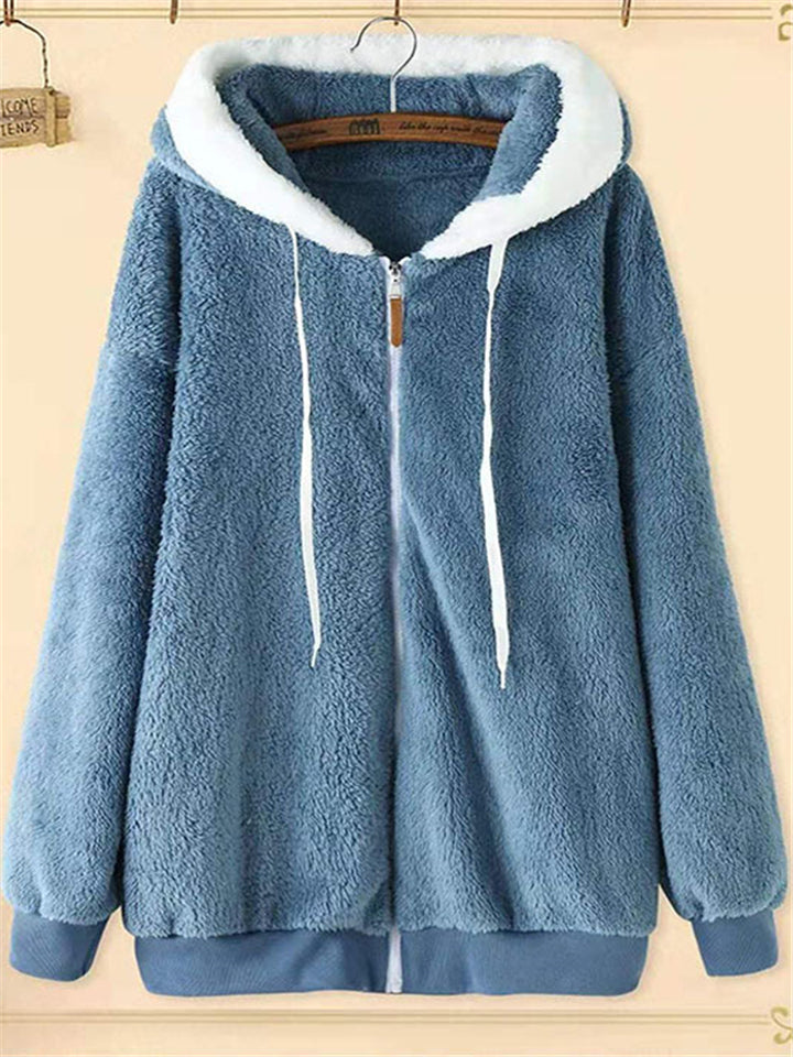 Comfortable Fur Lining Full Zip Fastening Drawstring Hooded Warm Coat