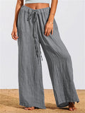 Soft Drawstring Solid Color Wide Leg Pants