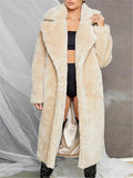 Winter Fashion Lapel Front-Open Long Fur Overcoat