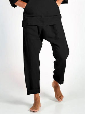 Men's Plain Mid Rise Elastic Waist Pocket Casual Trousers